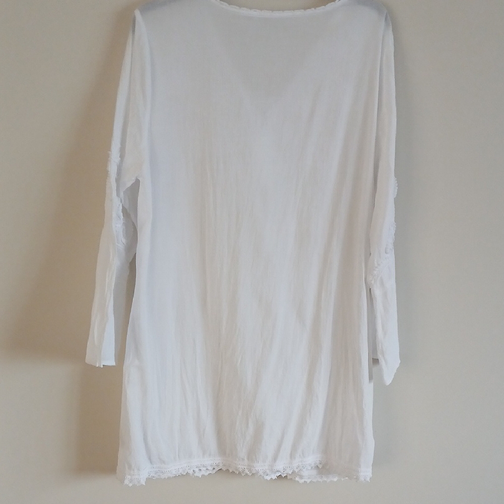 Soft Surroundings White Embroidered Boho Tunic Top/Swimsuit cover-up Large - Picture 13 of 16